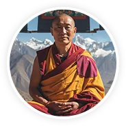 Tibetan monk in traditional robes, guardian of the Lapis Lazuli mala tradition