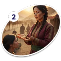 A woman receiving a Lapis Lazuli mala as a gift, illustrating the mala's second step of the tradition