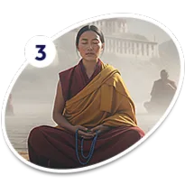A monk meditating with a mala, illustrating the third step of the third eye practice