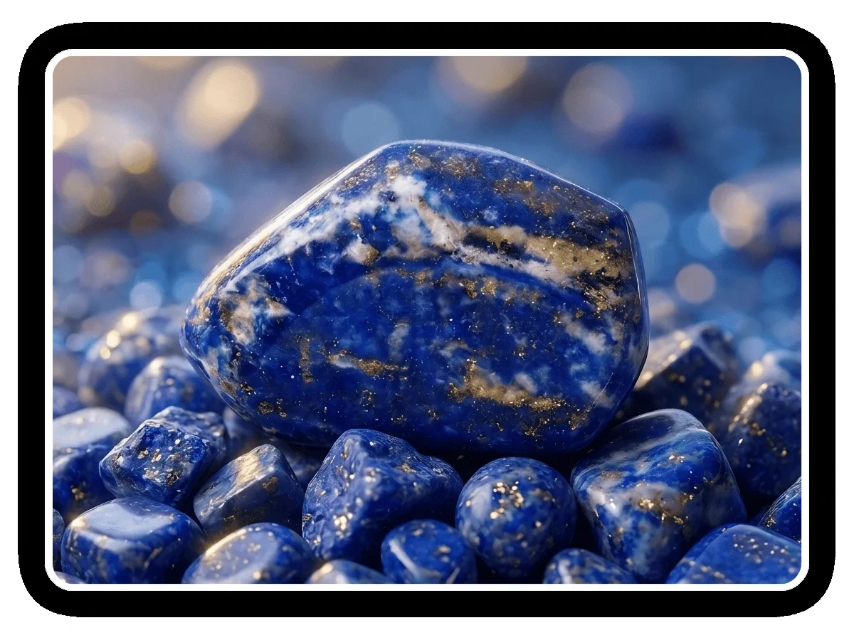 Close-up of raw Lapis Lazuli stones with visible gold pyrite inclusions