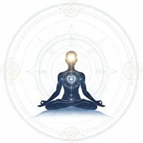Illustration of a meditating figure with the third eye chakra illuminated