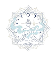 Illustration of a meditating figure within a mandala, third eye awakened